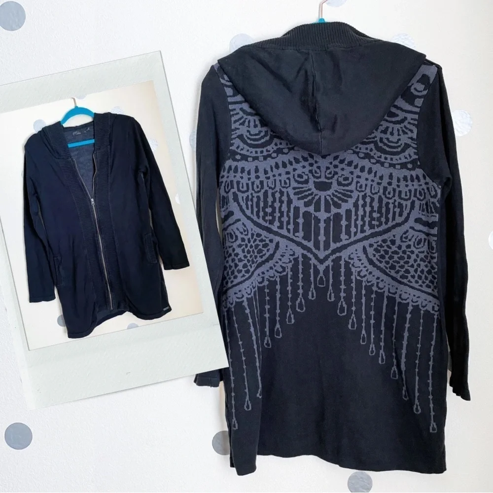 Prana Misha Hooded Zip Up Duster Sweater Jacket with Jaquard Pattern on …